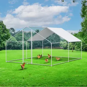 10 x 10 ft Chicken Coop, Large Metal  walk-in chicken run for Yard Heavy Duty Chicken Pen with Waterproof and anti-ultraviolet cover Poultry Cage