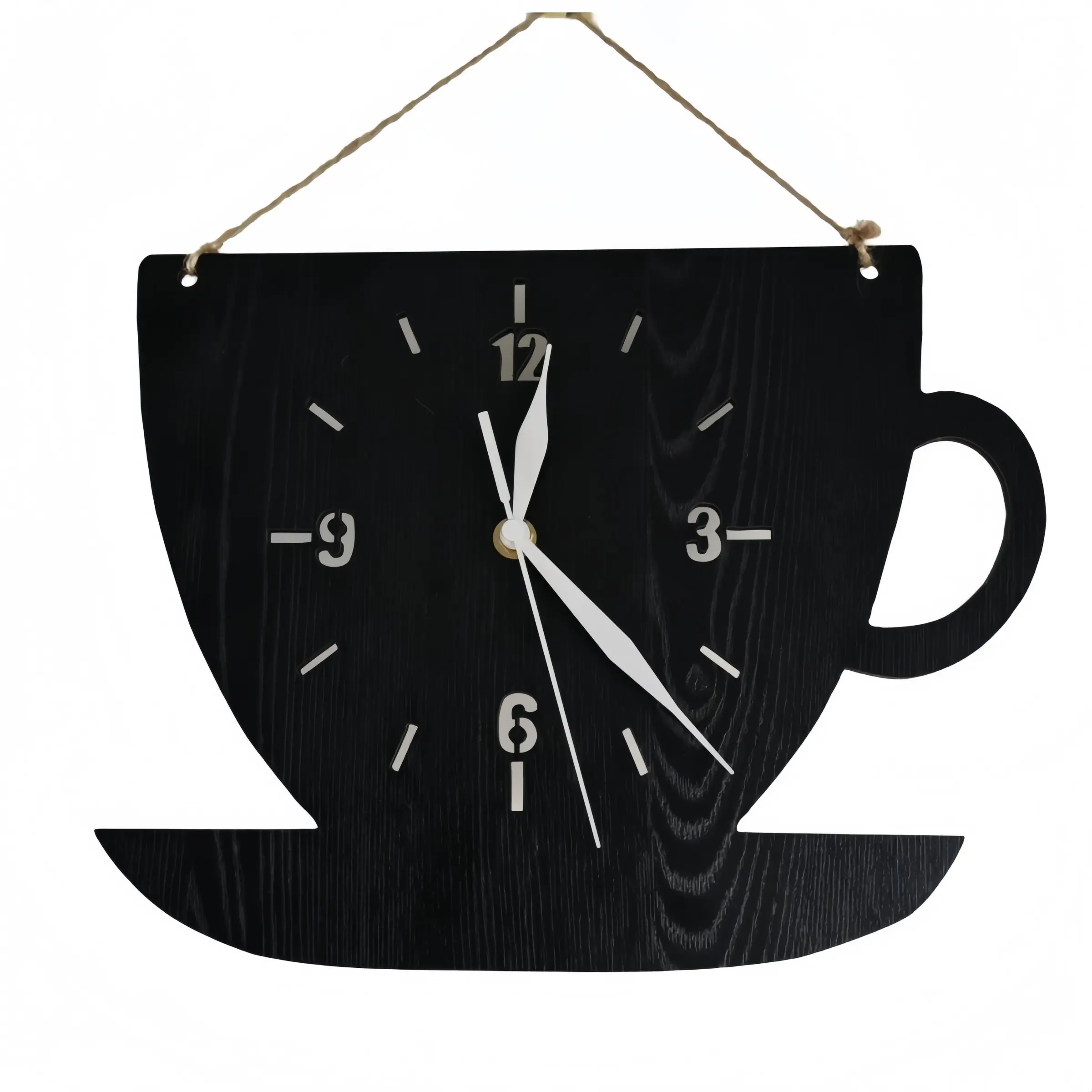 Coffee Cup Theme Wooden Decorative Wall Clock, Wall Mounted, Creative Decor Simple Wood Grain Design, Suitable for Cafe Bedroom Living Room Office Kitchen