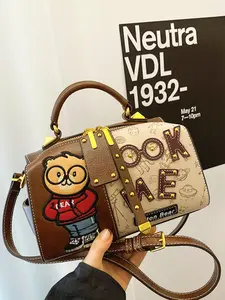 Women's Cute Cartoon Bear Pattern Tote Bag, Fashionable Large Capacity Shoulder Crossbody Bag for Daily Life, Casual Trendy Versatile Commuting Bag, PU Tote Satchel, Fashionable Patterned Bag, Casual Commuter Bag