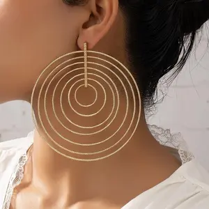 Zinc Alloy Large Spiral Hoop Earrings for Women - 2pcs Luxury Statement Earrings, Multi-Layer Fashionable Jewelry for Daily and Party Occasions