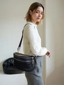 2026 Spring New Wide Strap Chic Women's Bag, Simple Casual Single Shoulder Bag, Solid Color Lightweight Commuter Waist Bag, Crossbody Bag