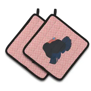 Carolines Treasures  Norfolk Black Turkey Pink Check Pair of Pot Holders