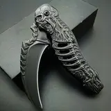 Skeleton Pocket Knife Spring Assisted Grim Reaper Design 8" Open Folding Knife Skull Scythe Blade