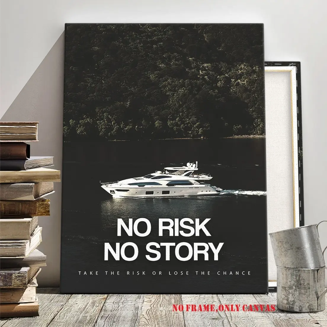 1 PC Frameless Canvas Poster, Modern Art Motivational Aesthetic Wall Decor Modern Home Decor, Luxury Yacht and Natural Landscape, High Quality for Living Room