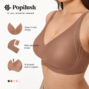 Popilush Deep V Bras for Women No Underwire Buttery Soft Wireless Bras Light Lift Soft Seamless Bralettes Fabric Modal