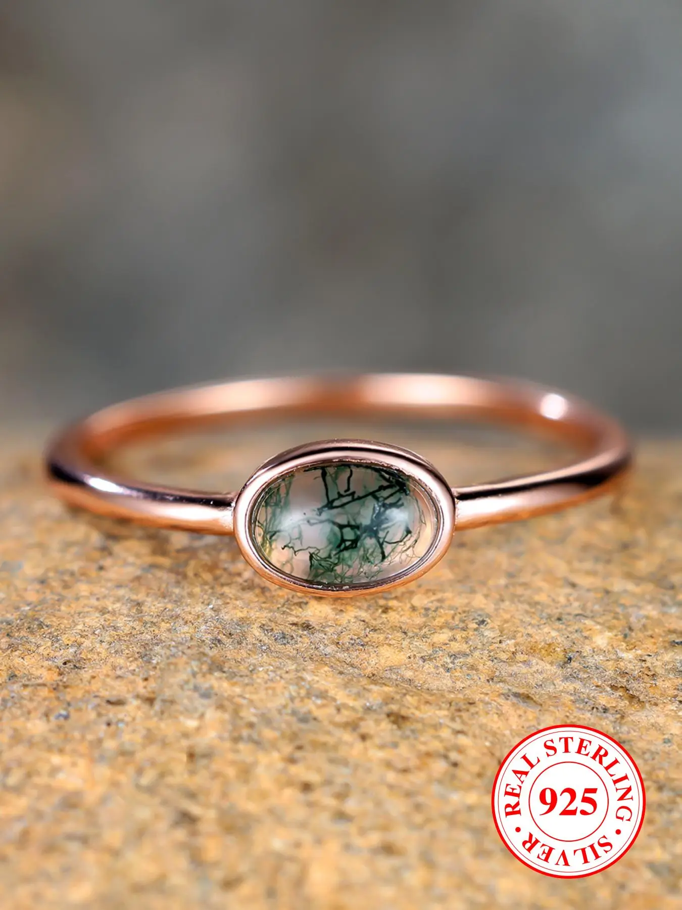 S925 Sterling Silver Rose Gold Color Inlaid Agate Ring, Fashion Accessories for Women & Girls, Trendy All-match & Exquisite Jewelry for Birthday Gift