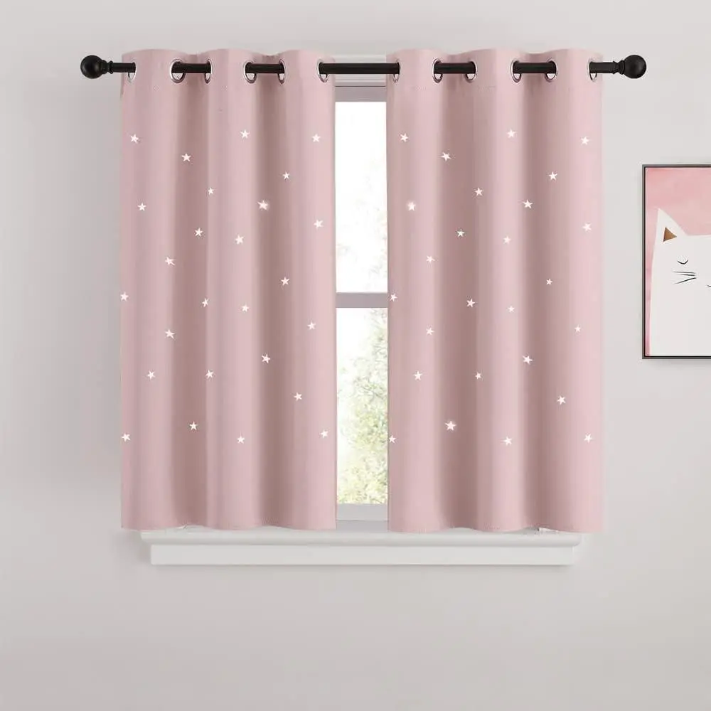 NICETOWN Kids Room Curtains with Laser Cutting Stars, 2-Panel Blackout Window Curtain Drapes for Light Blocking and Noise Reducing
