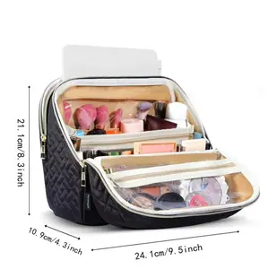 Makeup Bag 24.1cm x 21.1cm x 10.9cm Quilted Design Clear Window Travel Friendly Organized Storage for Cosmetics