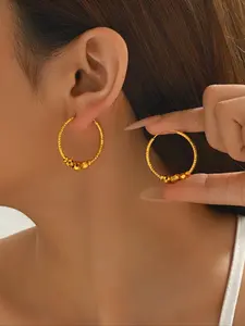 Vintage Textured Fashionable Hoop Earrings with Bead Circle, Elegant Daily Commute Party Jewelry, Copper Chain Material, All Seasons, Statement Earrings