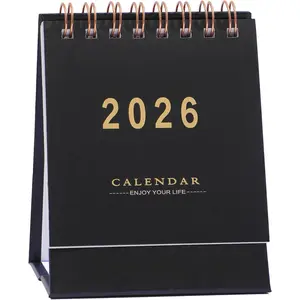 Mini Desk Calendar 2026, Standing Flip Small Desk Calendar- Jan 2026 to Jun 2027 Monthly Desktop Calendar- Thick Paper -Wire Binding for  or Office (Black)