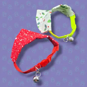 Cat Collars with Bandanas - Holiday Themed Cat Accessories -  Breakaway Cat Collar with Hand Sewn Bandana - Christmas Collar -