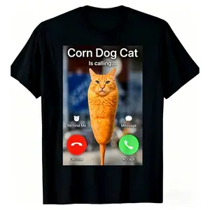Corn Dog Cat Is Calling Funny Cat Meme T-Shirt For Men Women