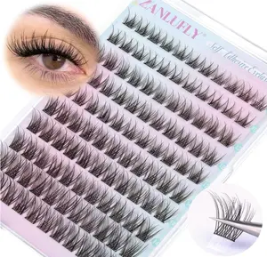 Self Adhesive Eyelashes Natural Self Adhesive Lash Clusters Pre glued Eyelash Clusters zanlufly No Glue Needed Lashes Wispy C-curly Cluster Eyelash extensions 10-16MM Individual Lashes
