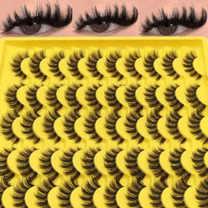 Enron Diary Natural Thick Voluminous Synthetic False Eyelashes, Dramatic Messy Lush Look, Lightweight Long 8D Curl, Enhances Eye Volume & Tail