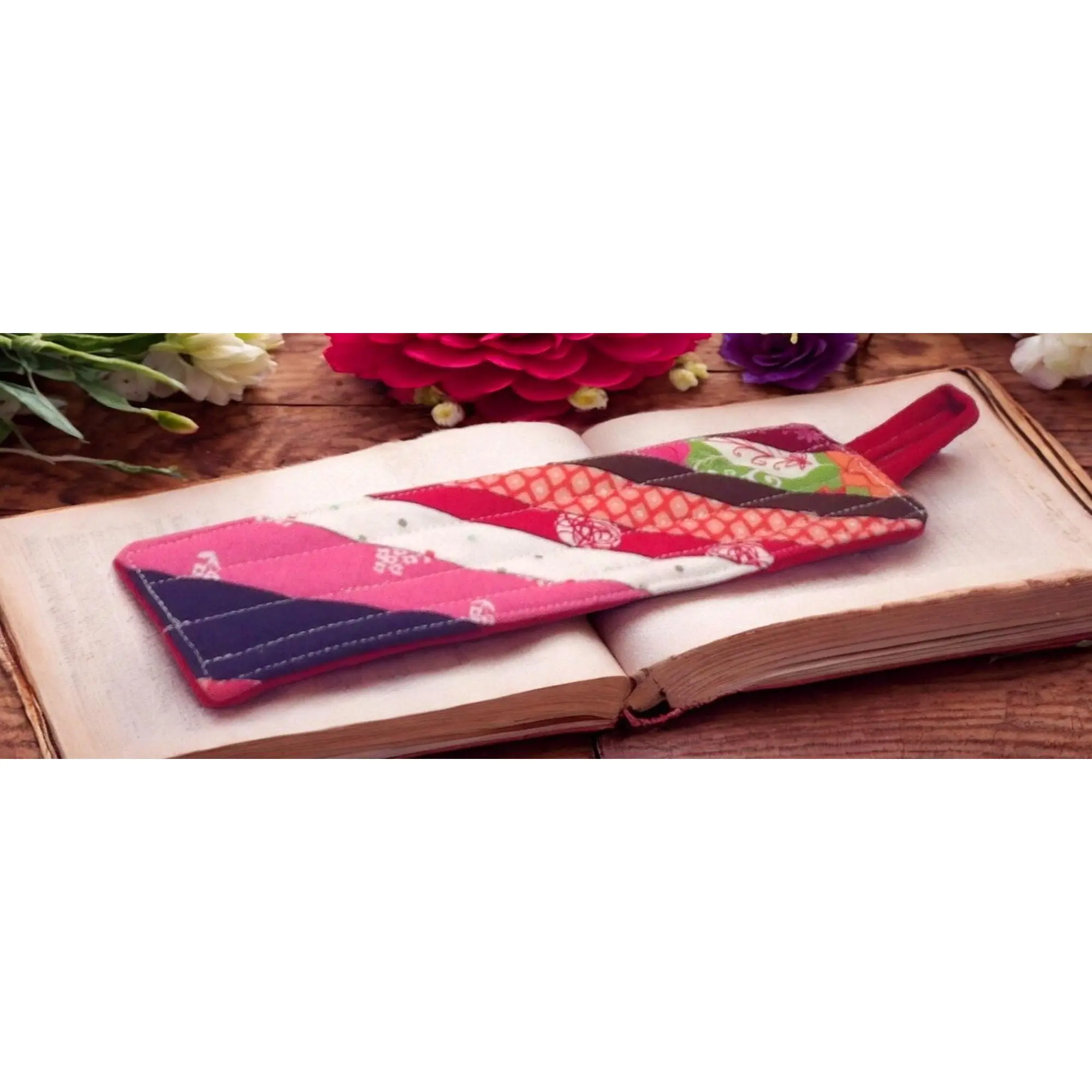 Set of 2 Handcrafted Scrappyl Patchwork Quilted Bookmarks - 8"x2.5" scrappy string patchwork design