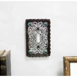 Set of 2 Western Turquoise Stars Lace Scroll Wall Single Toggle Switch Plates