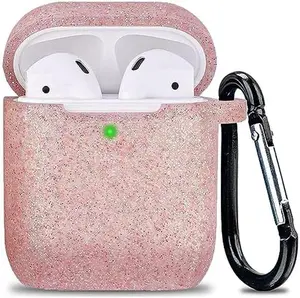 Airpod Case Soft Silicone Glitter Flexible Skin, Airpods Case Cover Earpod Case for Apple AirPods 2&1 Cute for Girls with Keychain (Glittery Rose Gold)
