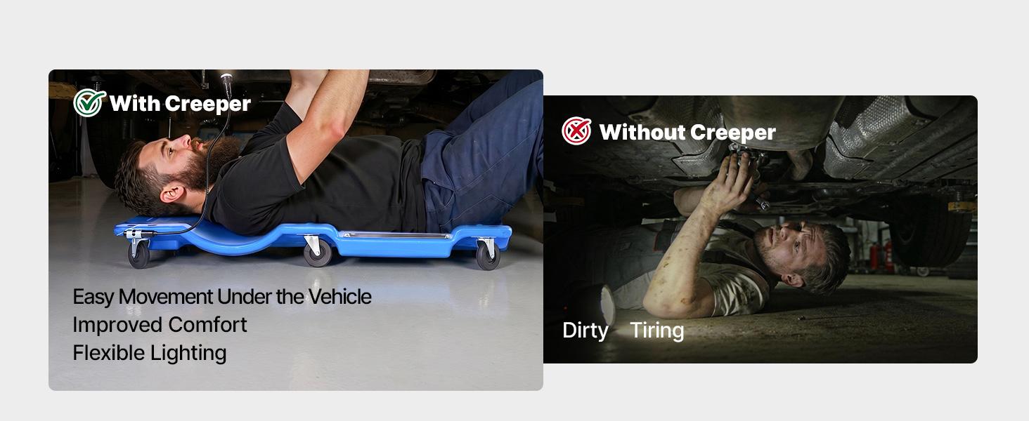 【summerfinds】VEVOR 40 in Mechanic Creeper with LED Light, Low Profile Plastic Garage Creeper, 350 lbs Under Car Rolling Creeper with 6 Swivel Casters, Padded Headrest & Tool Trays for Auto Repair,car accessories
