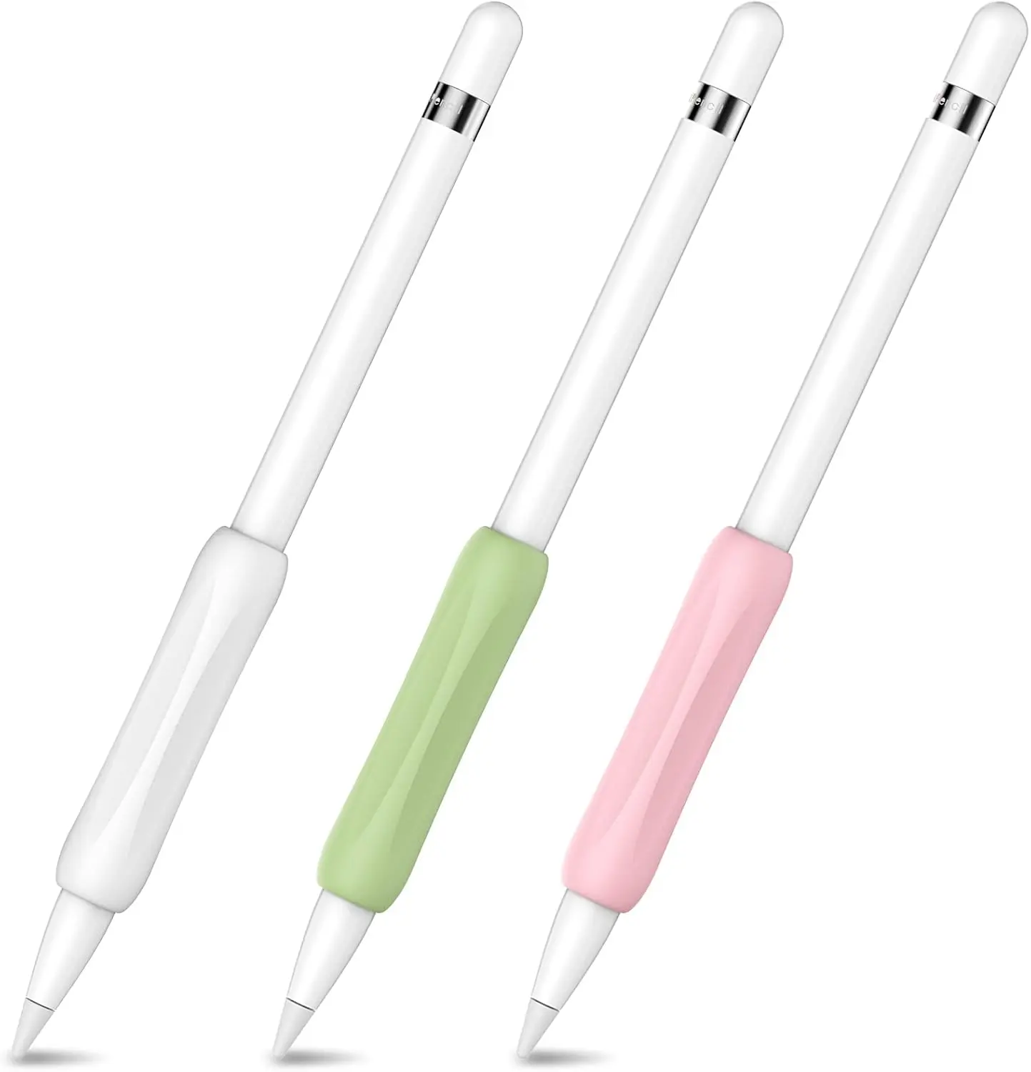 Ahastyle 3 Pack Silicone Grips Holders for Apple Pencil (USB-C) & Apple Pencil (1St / 2Nd Generation) Ergonomic Protective Skin Sleeve Compatible with Ipad Pen (White,Green,Pink) AHASTYLE