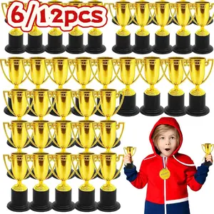 Plastic Electroplated Trophy Cup, 6/12 Pieces Set, Kindergarten School Awards, Sports Carnival Prizes, Birthday Gifts, Competition Rewards
