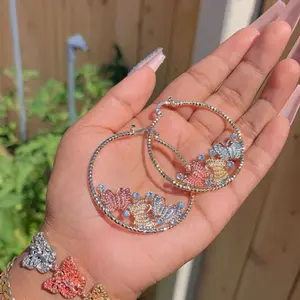 3D Butterfly 3Tone Hoop Earrings