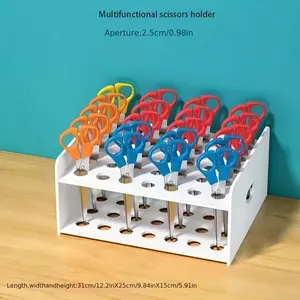 One multi-functional colorful plastic storage box with 35 holes. Neat divided compartments store scissors, brushes and test tubes. Ideal for art, crafts, home and office organization.