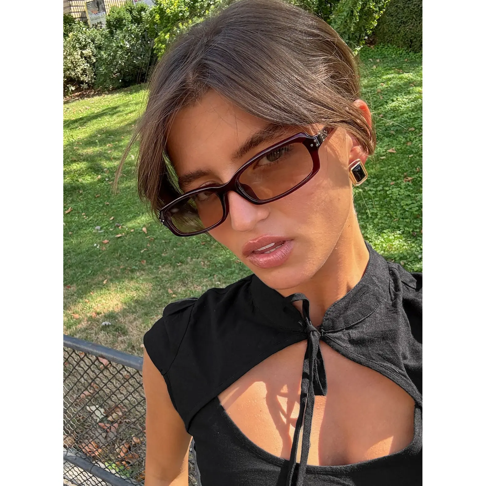 Mixtape Rectangle Sunglasses Red
