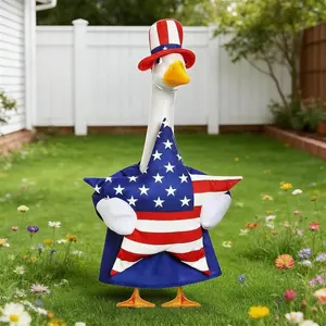 3-Piece Set 23 Inch Independence Day Porch Goose Costume, Patriotic Star Hat Goose, Outdoor Garden Decor for Lawn Statues, Party Decoration