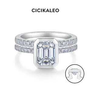 CICIKALEO 2CT Emerald Cut Moissanite Ring Set for Women D VVS1 Stackable Bridal Set Lab-Created Hypoallergenic Wedding Engagement Anniversary Gift Fine Jewelry Formerly CICI GEMS