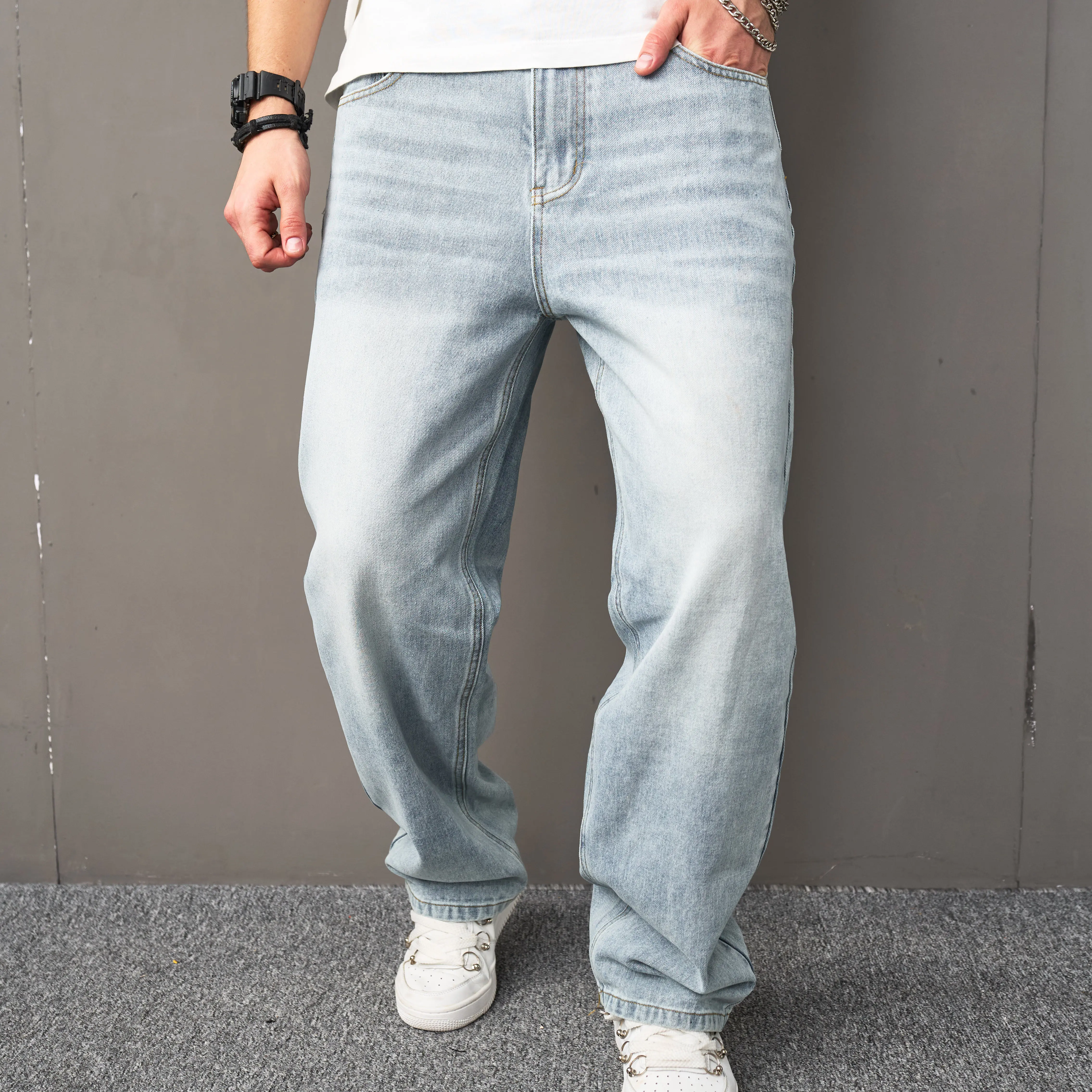 loose straight leg jean men's jeans denim casual fit male pants Midrestock