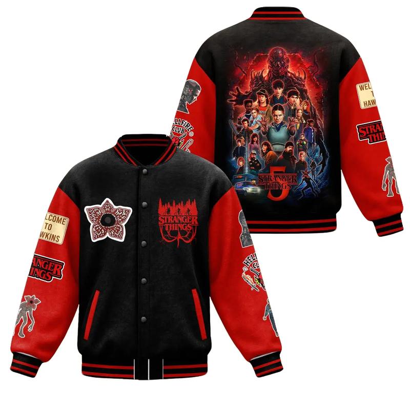 Strangger Thinggs 5 Varsity Jacket, Hawkins Horror Movie Bomber Jacket For Men And Women, Button Closure Outerwear, Vintage Winter Warm Gift | 051225.R2255.ID00