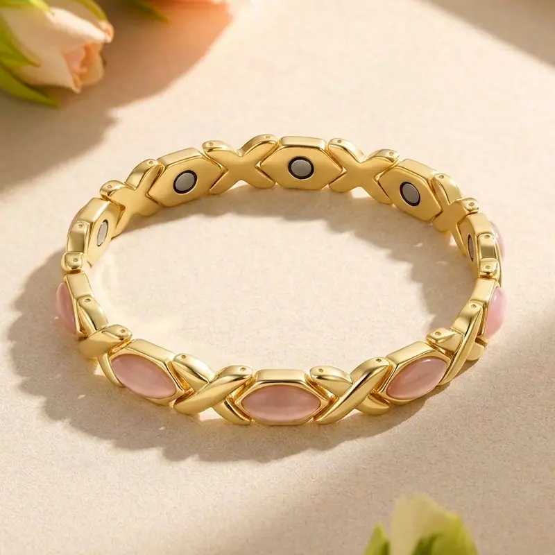 [Romantic Gift] Energy-Infused Eco-Friendly Alloy Jewelry Bracelet - Adjustable Women’s Bracelet with Diamond-Set Alloy, Cat’s Eye Stone - Ideal for Qixi Festival, Valentine’s Day
