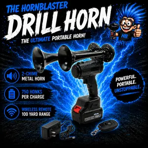 The HornBlaster Drill Horn | Point It, Pull It, Honk | Wireless Remote + 100 Yard Range, Rechargeable Battery with 750 Honks Per Charge
