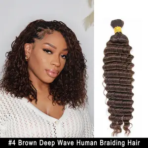 YWIGS #4 Medium Brown Deep Wave Bulk Hair Extensions for Braiding 100g Per Bundle #Summervibes