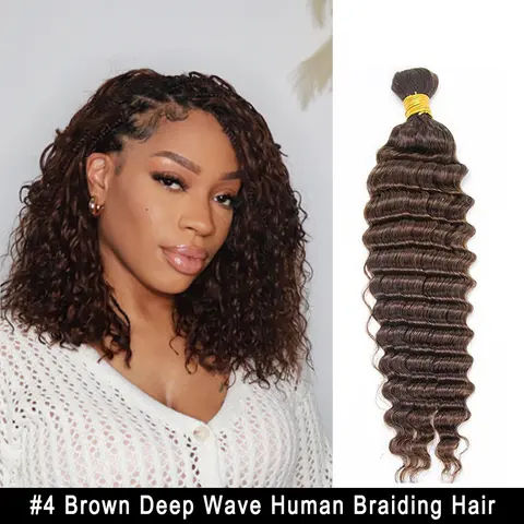 YWIGS #4 Medium Brown Deep Wave Bulk Hair Extensions for Braiding 100g Per Bundle #TikTokShopFallDealsForYou