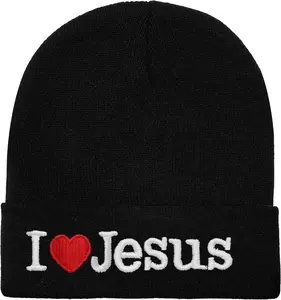 I Love Jesus Beanie Hat Ski Cap Embroidered Solid Color