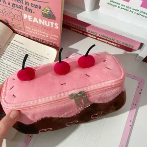 1 Count Cute cherry cake plush pencil case, large capacity makeup bag, student stationery pen，cil storage bag Case with Compartments & Front Panel - Portable School Supply Suitable for School, Travel, Teachers Office Supplies, Multifunctional Stationery