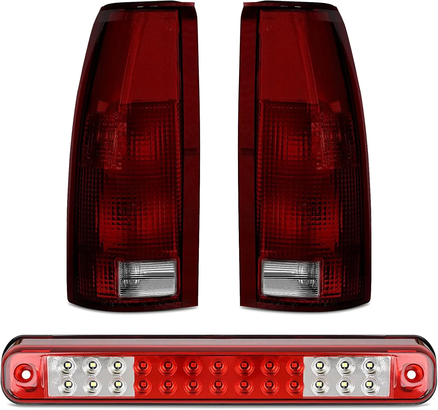 Nilight Dark Red Tail & 3rd Brake Light Assembly with Shell, LED Blinker Lamp & Rear Cargo Light, Truck Accessories Compatible with 1988-1999 Chevy GMC C Series Silverado, 1992-1993 Chevy Blazer