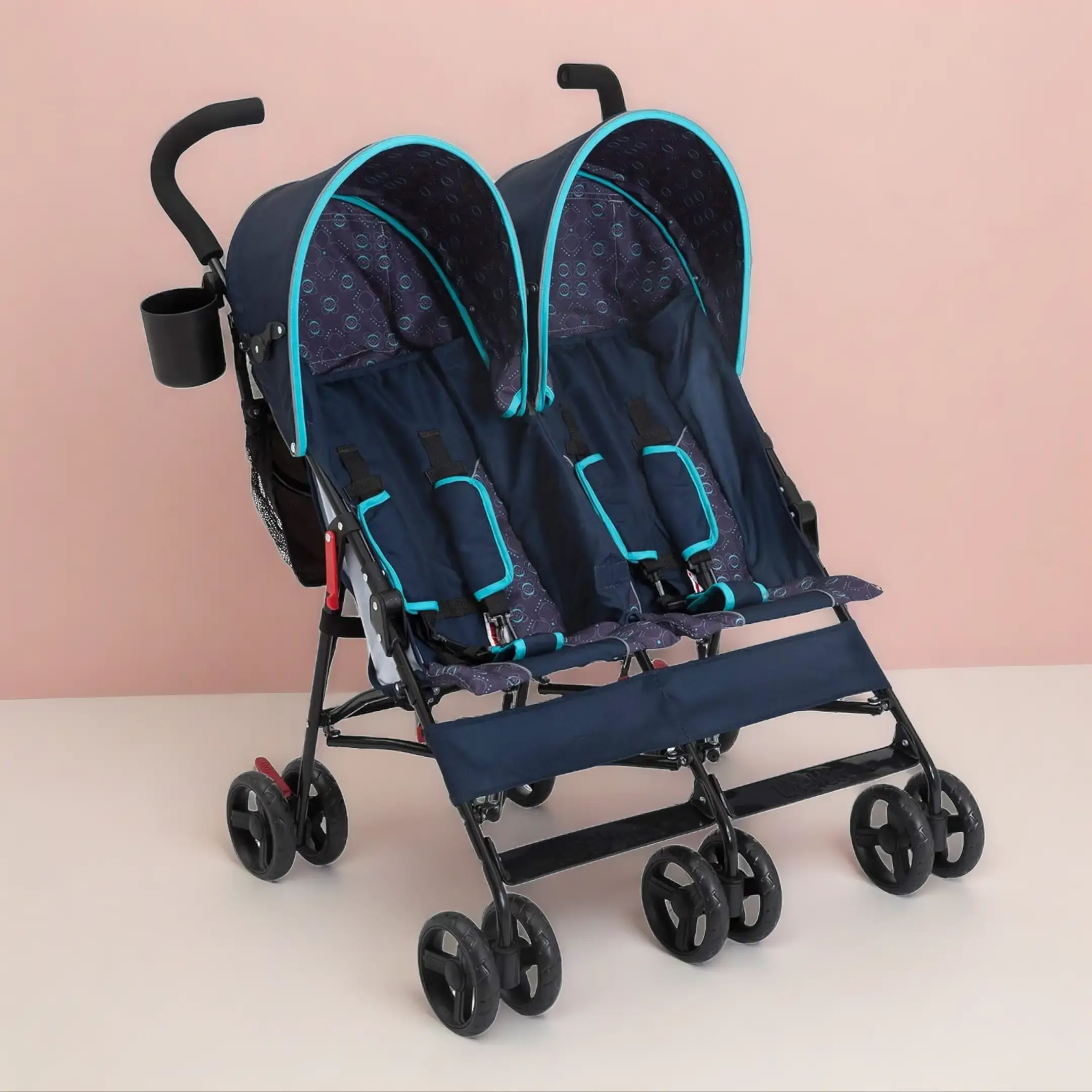 Double Infant Compact Fold Side-by-Side Stroller for Twins & Families, Recline Seats, Storage, Easy Maneuverability, Unisex Fabric, Adjustable Design, 20 - 25 Kg Weight Capacity, Night Sky