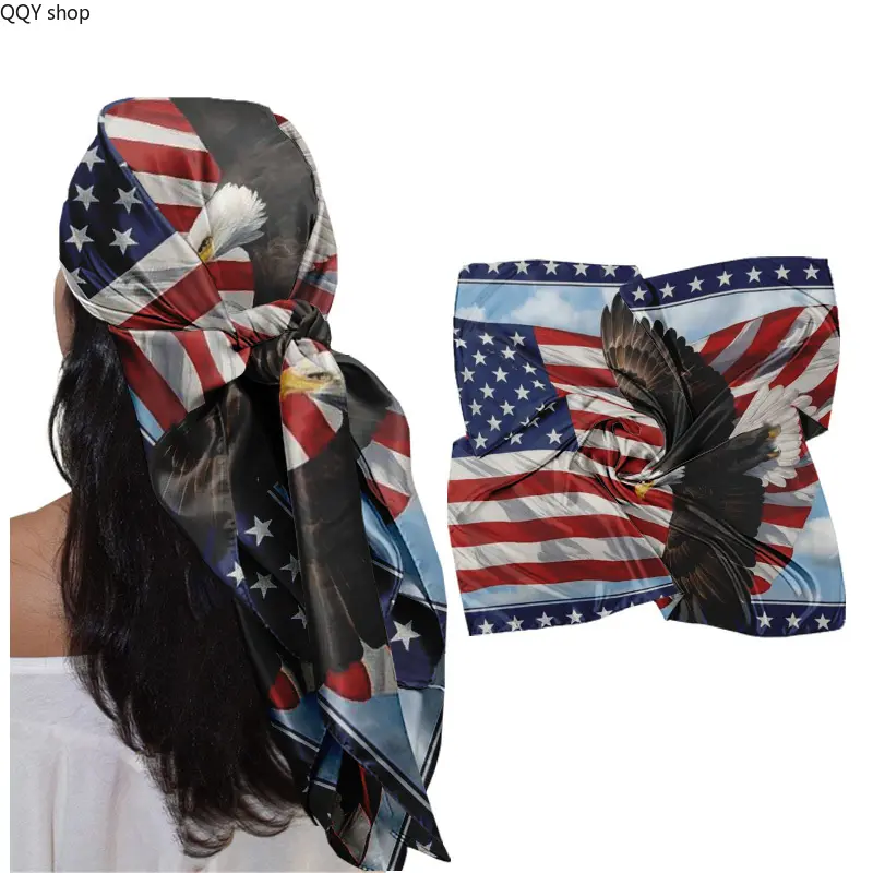 【Summervibes】American Flag Eagle Print Square Scarf, Soft Breathable Multi-Use Head Wrap Bandana, Patriotic Fashion Accessory, Lightweight Stylish Scarf for Women Daily Wear, 4th of July, Outdoor Events and Summer Vacation Styling