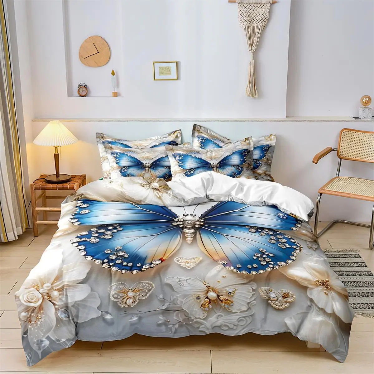 Butterfly Pattern Bedding Set, Soft Comfortable Printed Sheet & Pillowcases (no Pillows), Durable Home Bedroom Decoration Supplies