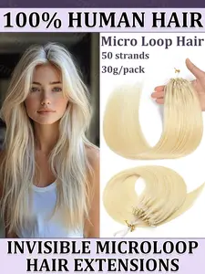 Invisible Micro Loop Human Hair Extensions 12inch-20inch 30g/pack Easy to Wear No Glue Natural Straight Human Hair for Women