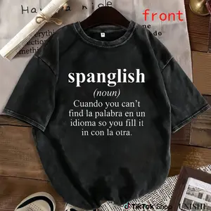 All-Season Spanglish Graphic Tee – Women’s Washed Crew Neck with Stretch Knit Fabric