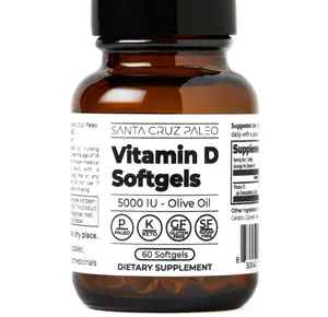Santa Cruz Paleo Vitamin D3 5000 IU Softgels, Daily Supplement with Olive Oil for Men and Women, Formulated for Absorption, Supports Bone Health, Gluten Free, Sugar Free, Paleo, Keto, 60 Count