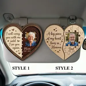 Custom Memorial Car Visor Clip | Personalized Photo Heart Ornament | Loss Of Mom Dad Gift | Sympathy Keepsake For Car | Meaningful Bereavement Gift | In Loving Memory Custom Wood Decor