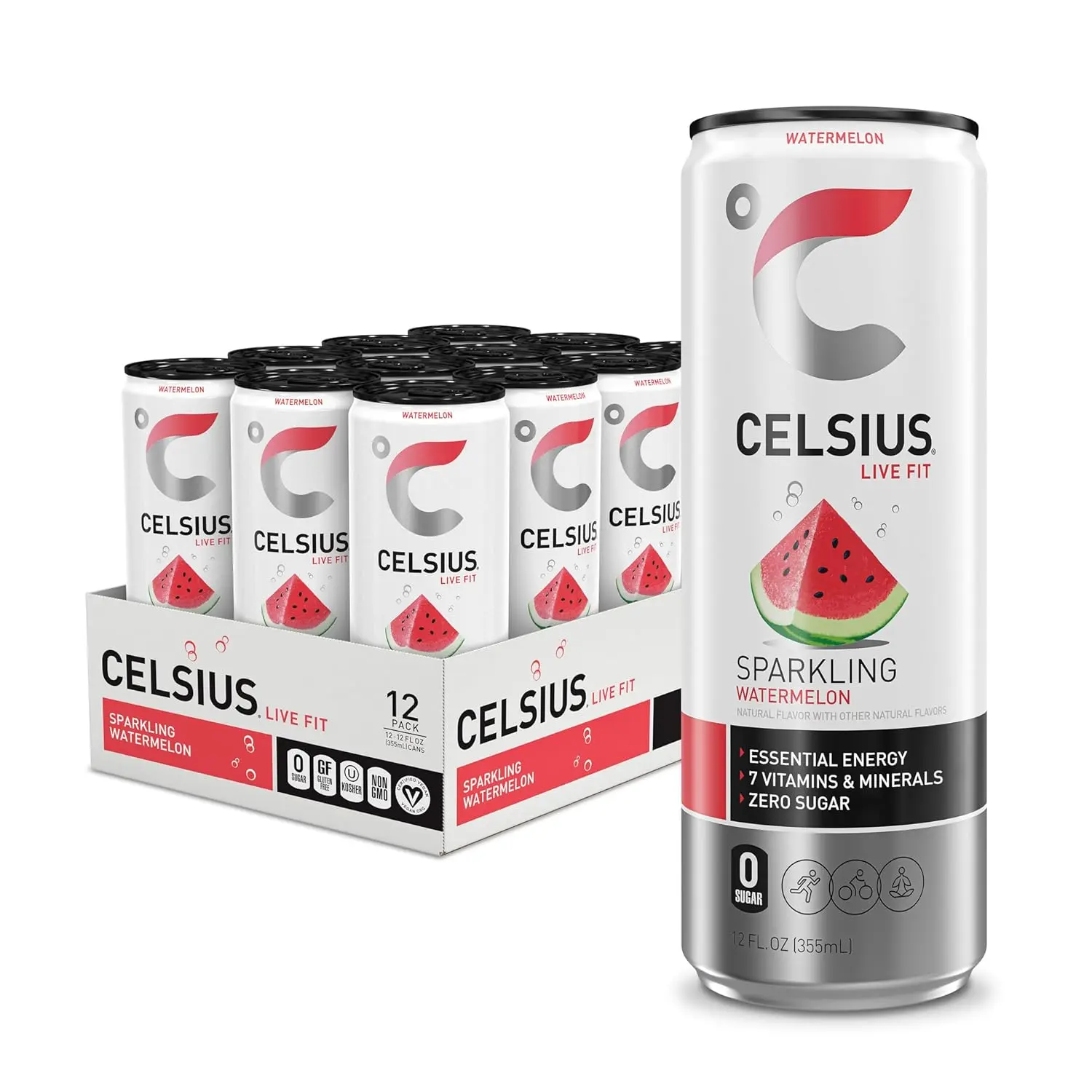 Sparkling Watermelon Flavor Sugar-Free Sports Energy Drink, 12 Fl Oz (Pack of 12)