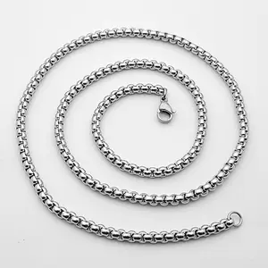 Stainless steel Figaro chain square pearl chain wax rope 3.0mm 24 inches twisted chain pendant necklace