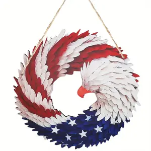 4th of July Hanging Door Sign Wooden Independence Day Decorations Patriotic Door Hanger American Rustic Wooden Plaque for Wall Front Porch Outdoor Farmhouse