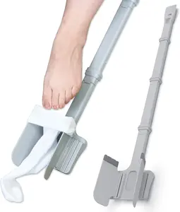 Adjustable Sock Aid Device for Seniors - Not for Compression Socks - Travel-Friendly for Elderly with Built-in Shoe Horn - Adjustable Up to 36 Inches in Length