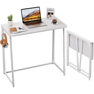 Folding Desk, 31.5" Small Desk for Small Spaces, Easy Assemble Foldable Computer Desk for Laptop, Mini Portable Working Table Narrow Wooden Writing Workstation for  Office, White